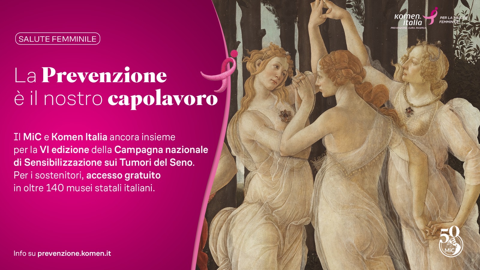 MiC e Komen insieme per la salute femminile: al via la VII edizione de "La Prevenzione è il nostro capolavoro"