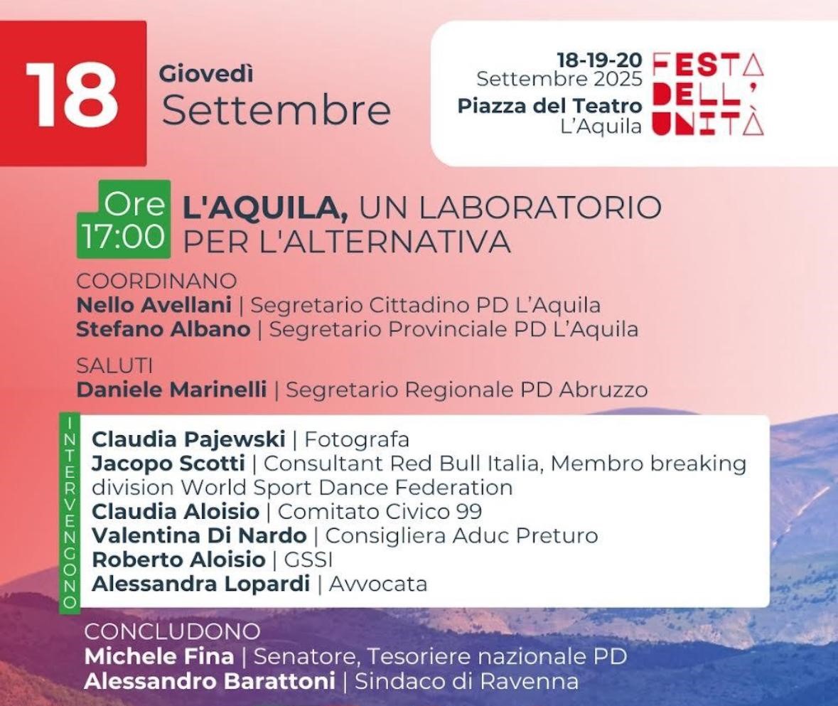 L'Aquila, torna la Festa dell'Unità: il programma della prima giornata