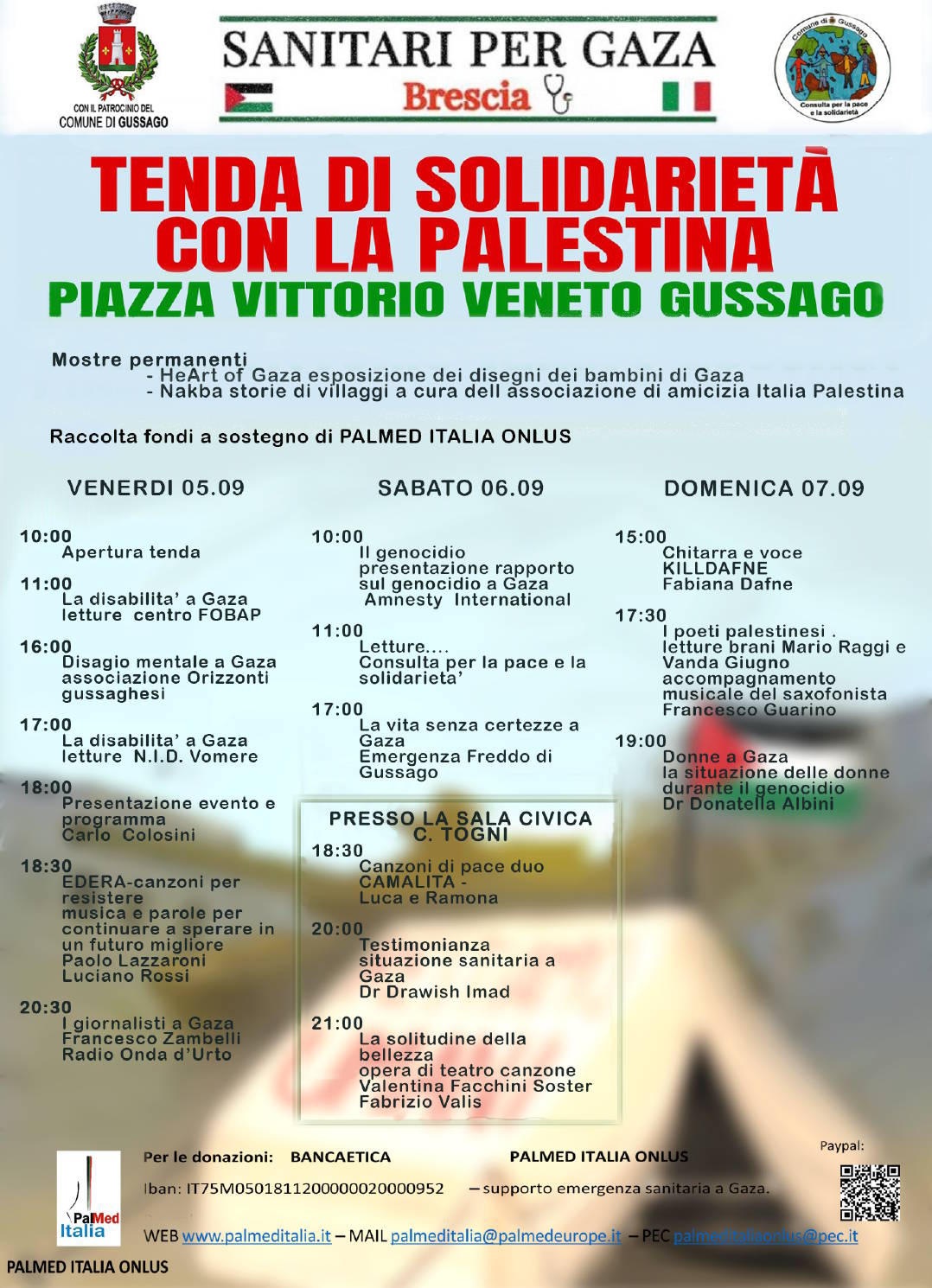 Tenda solidarietà con Palestina programma settembre 2025