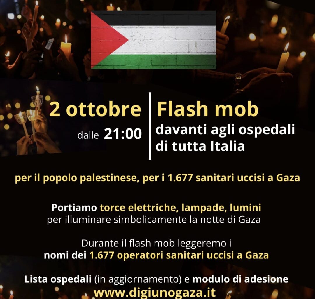 Luci sulla palestina, flash mob per gli operatori sanitari uccisi a Gaza
