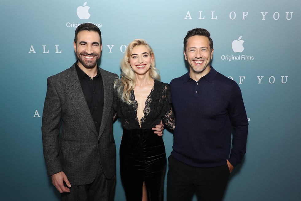 new york, new york 9/17/25 brett goldstein (co writer,producer), imogen poots and william bridges (director,producer) attends the u.s. premiere screening of apple original films’ “all of you” at the whitby theater. “all of you” streams globally on apple tv+ on friday, september 26, 2025. pictured: brett goldstein (co writer,producer), imogen poots and william bridges (director,producer) photo by: marion curtis / starpix for apple original films location: the whitby theater