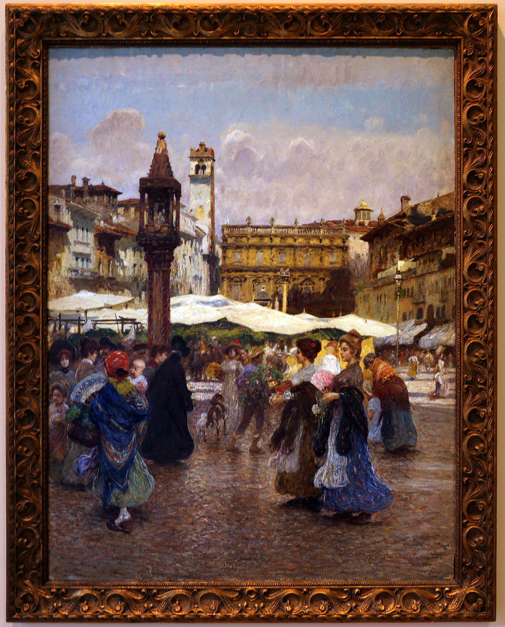 Angelo Dall'Oca Bianca, Piazza delle Erbe (1903; olio su tela, 171 x 131 cm; Verona, Galleria d'Arte Moderna Achille Forti, inv. 6158)