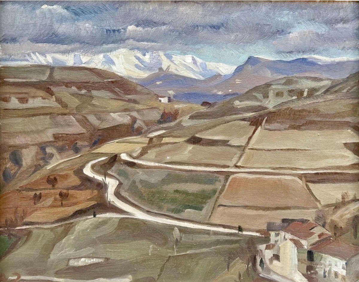Angelo Zamboni, Mattino d'inverno (1922; olio su cartone, 40 x 50 cm). Su concessione di Faraci Arte
