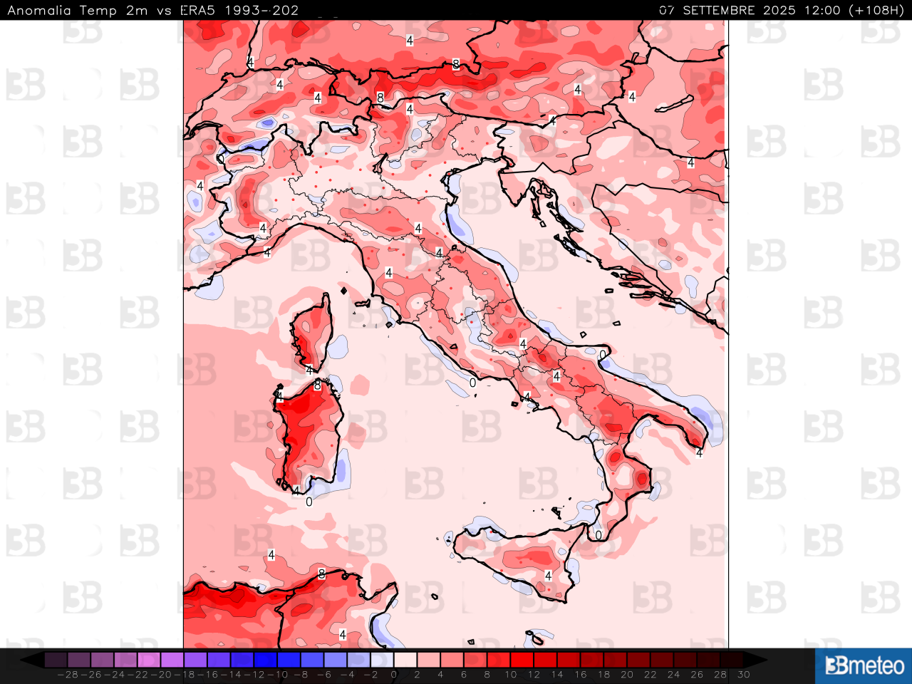 Anomalie termiche previste per domenica