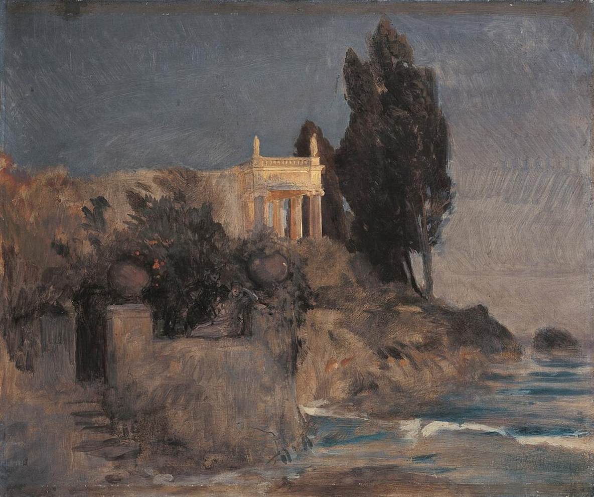 Arnold Böcklin, Villa sul mare, bozzetto (1863 circa; olio su tela, 62,1 x 74,3 cm; Monaco di Baviera, Neue Pinakothek, inv. 10811)