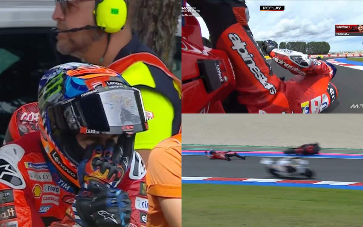 Bagnaia, caduta oggi in MotoGP nel GP di San Marino a Misano. FOTO e VIDEO