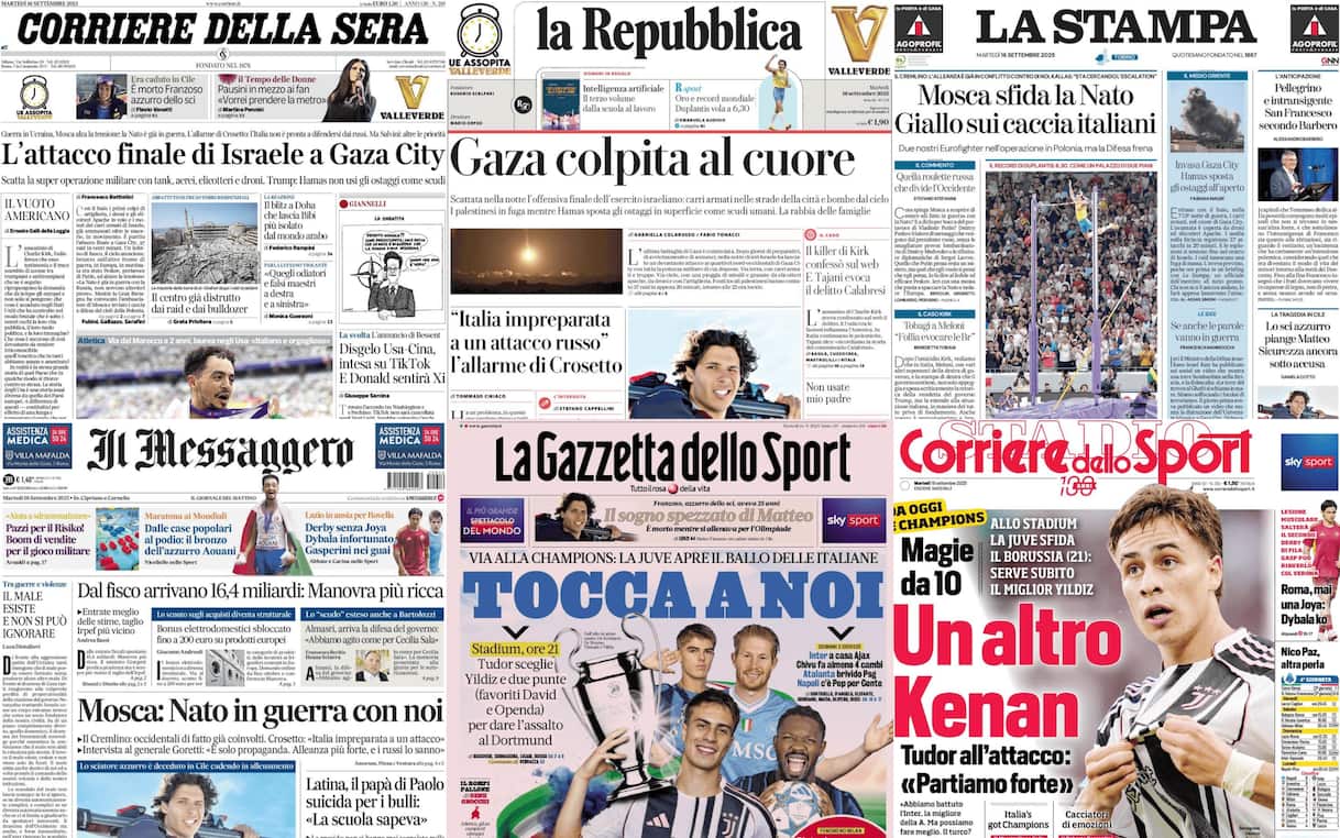 Le prime pagine dei quotidiani di oggi 16 settembre: la rassegna stampa