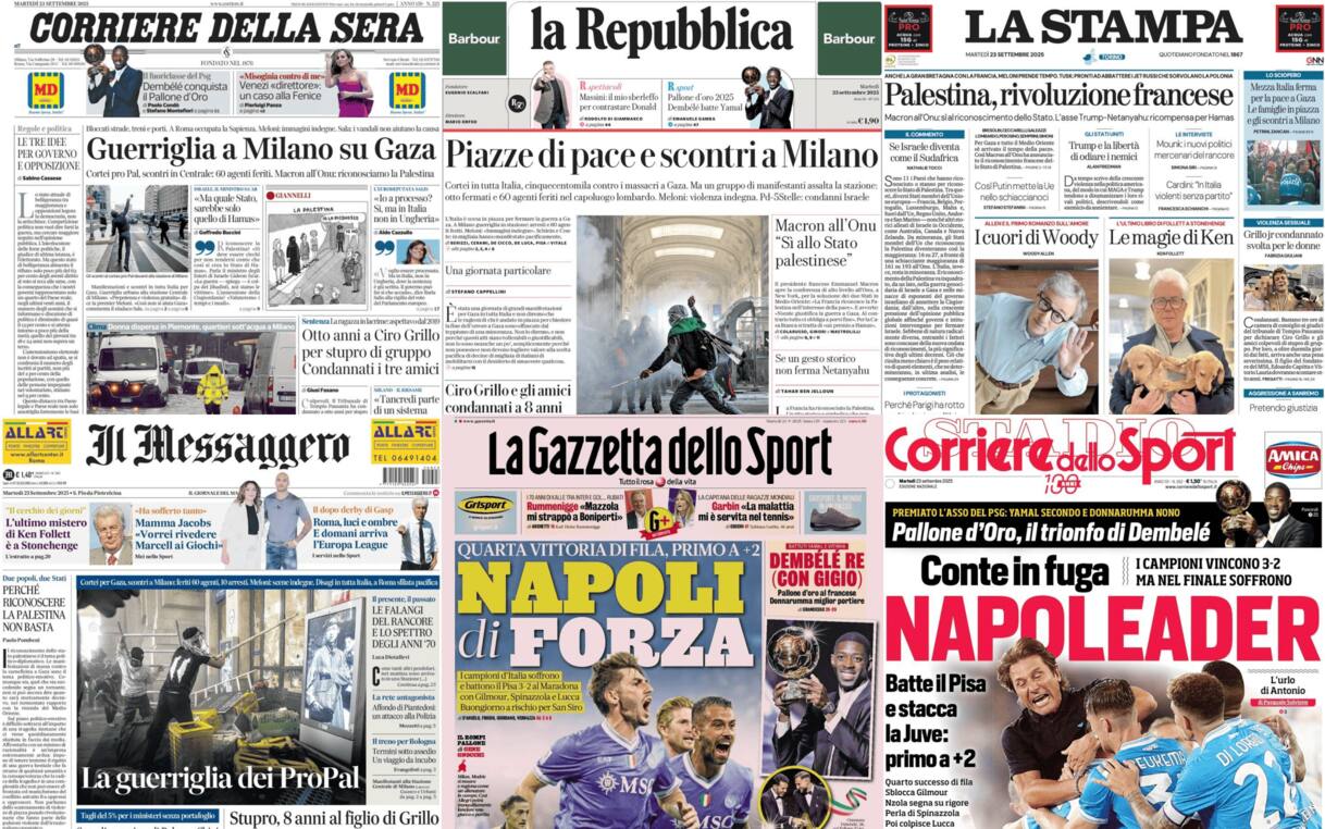 Le prime pagine dei quotidiani di oggi 23 settembre: la rassegna stampa