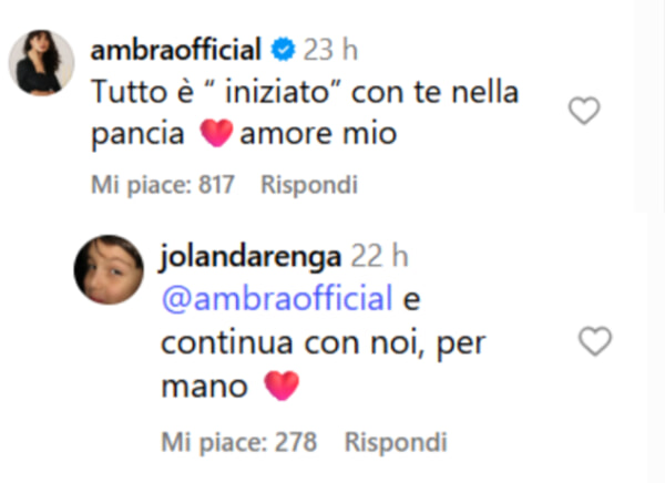 I commenti tra madre e figlia, foto da Instagram