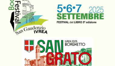 Copertina Festa di San Grato a Ivrea a settembre 2025 e Book Festival di San Gaudenzio - Fête de Saint-Grat à Ivrée en septembre 2025 et San Gaudenzio Book Festival