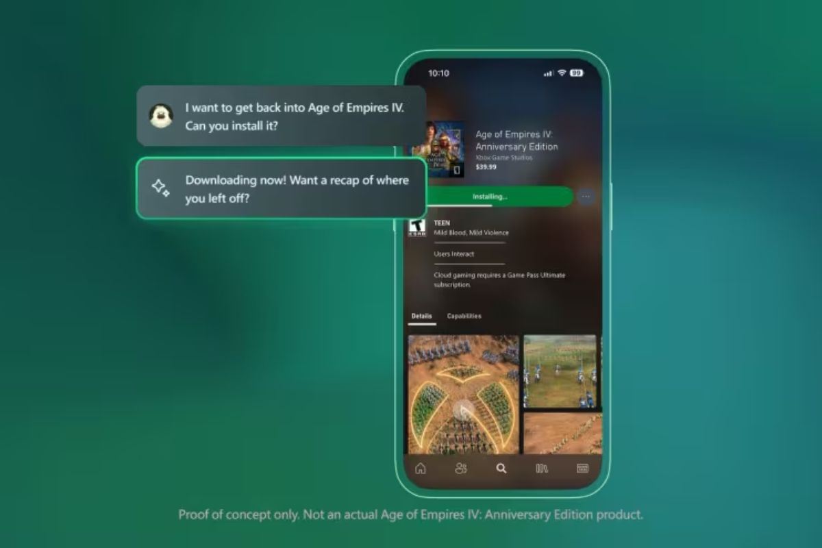 conversazione copilot gaming, smartphone con Age of empires