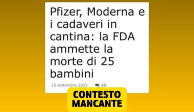FDA non ha ammesso la morte di 25 bambini per colpa dei vaccini