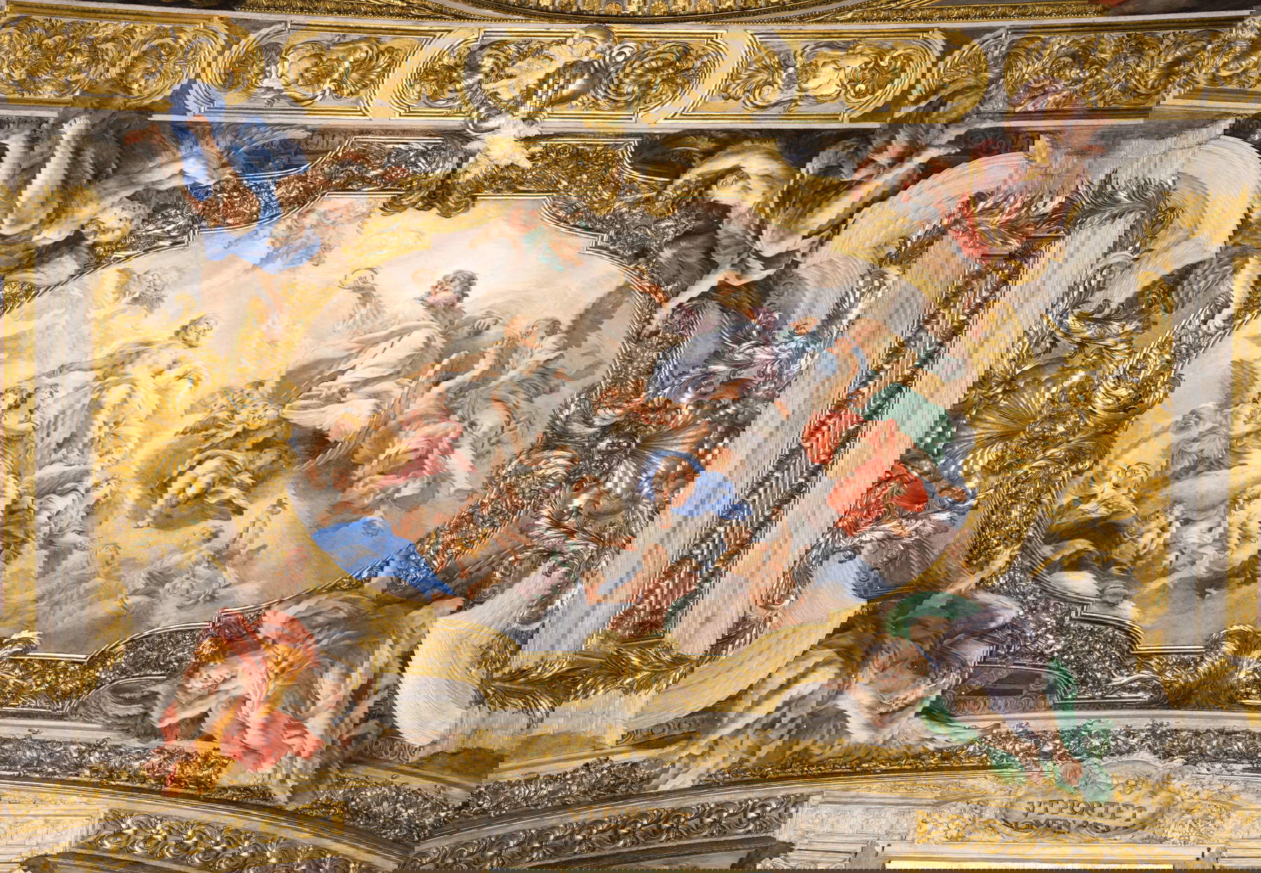 Giovanni Andrea Carlone, La Trinità incorona San Francesco Saverio (1674; affresco; Roma, Chiesa del Gesù, Cappella Negrone)