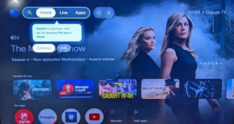La nuova interfaccia di Google TV (Fonte: 9to5Google)