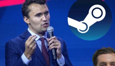 charlie kirk con microfono, logo steam, tyler robinson