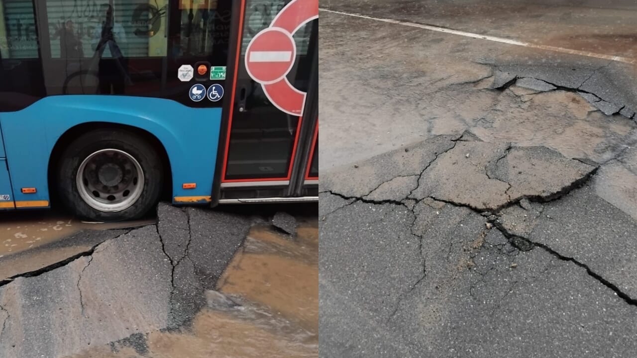 Monza, si apre una voragine, buca in via Mentana: disagi acqua