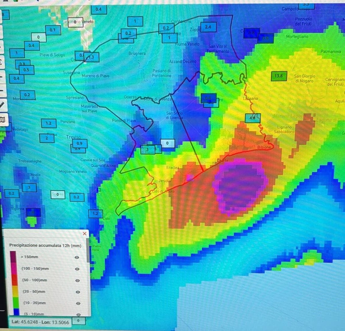 La mappa delle precipitazioni del 10 settembre