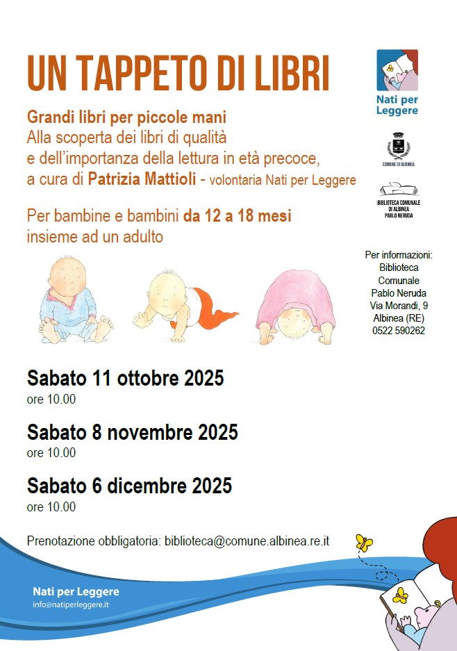 Riparte “Un tappeto di libri” con tre incontri dedicati a bimbe e bimbi dai 12 ai 18 mesi – Comune di Albinea
