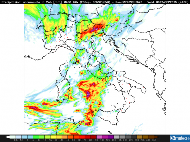 Precipitazioni complessive attese per la giornata di martedì