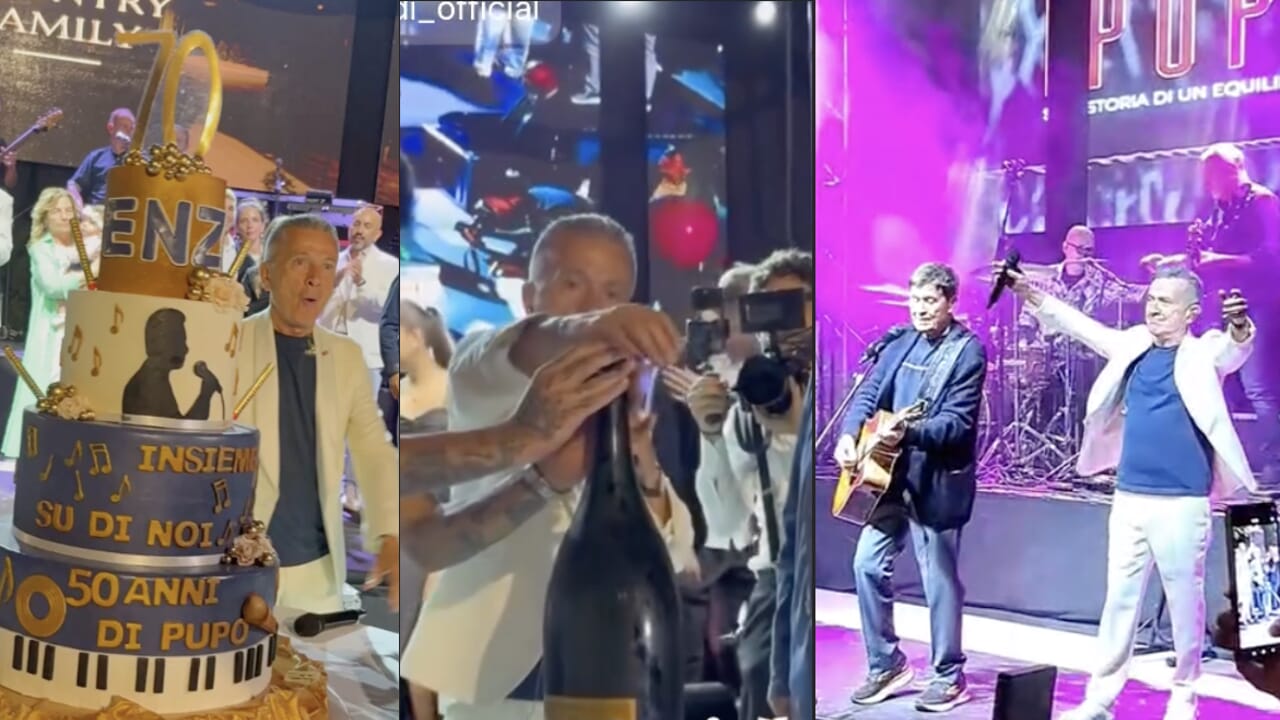 Pupo, maxi festa per i 70 anni. La torta a 4 piani, 2mila invitati, i panini al prosciutto, gli ospiti vip