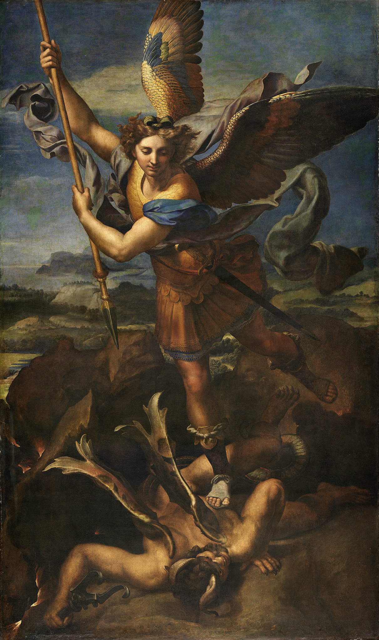 3. Raffaello, San Michele (1518; olio su tavola trasportato su tela, 268 x 160 cm; Parigi, Louvre)