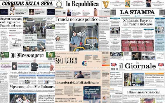 Le prime pagine dei quotidiani di oggi 9 settembre: la rassegna stampa