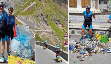 Due ciclisti sui tornanti dello Stelvio per ripulire le curve dai rifiuti abbandonati, dai mozziconi alle lattine: "Raccogliamo l'inciviltà della gente"