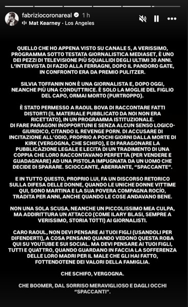 Storia Instagram Fabrizio Corona