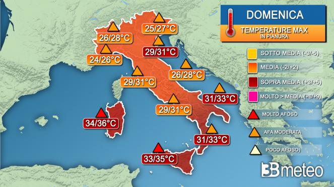 Temperature massime domenica