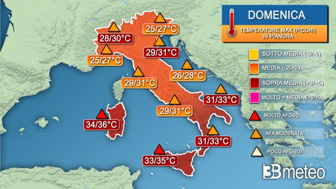 Temperature massime domenica