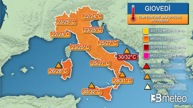 Temperature massime giovedì