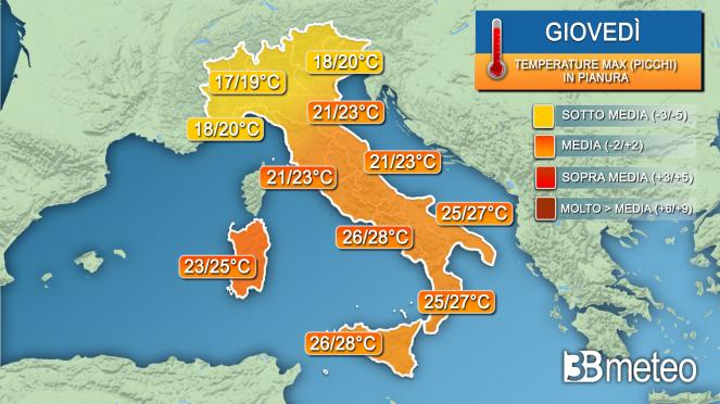 Temperature massime giovedì