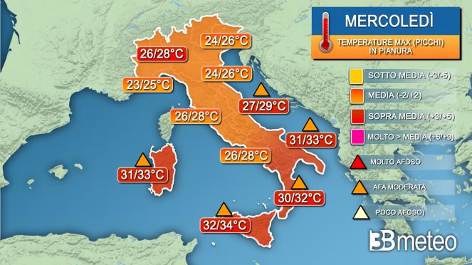 Temperature massime mercoledì