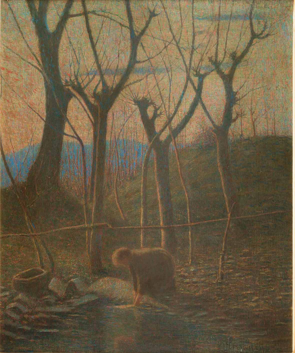 Vittore Grubicy de Dragon, Paesaggio, novembre, sera. Alla sorgente tiepida (sopra Intra, lago Maggiore) (1890-1901; olio su tela, 47 x 40,5 cm; Milano, Galleria d'Arte Moderna)