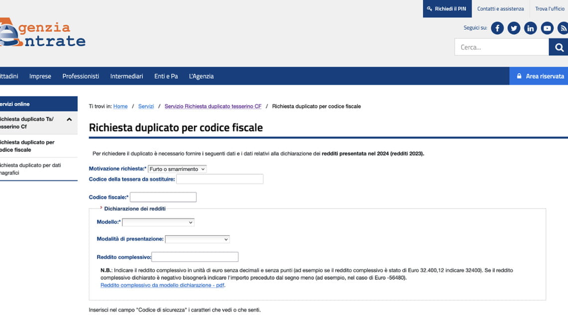 Metodo alternativo per richiedere il duplicato del tesserino del codice fiscale