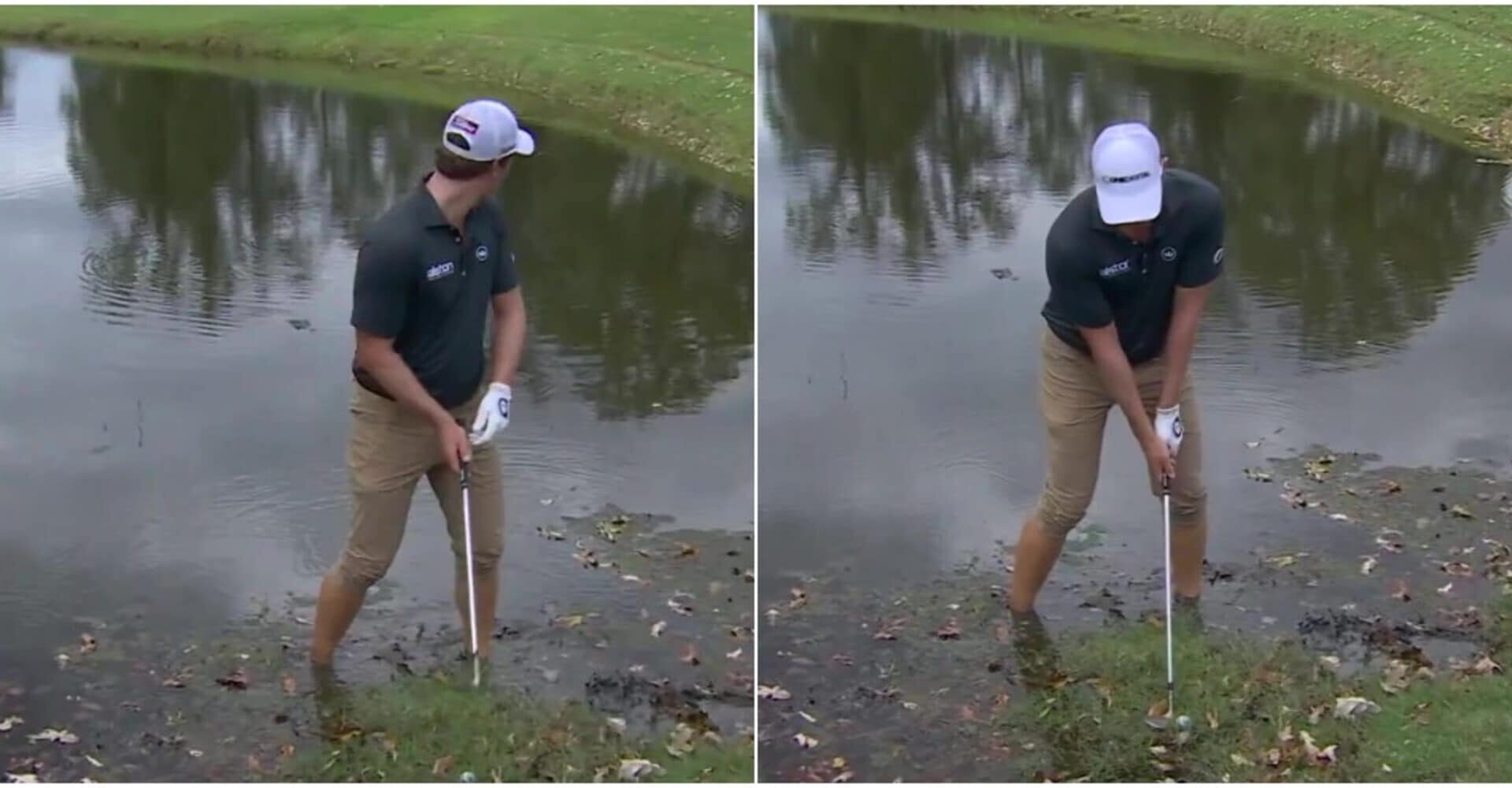 è costretto a colpire la pallina, ma quello che spunta alle sue spalle fa spavento…