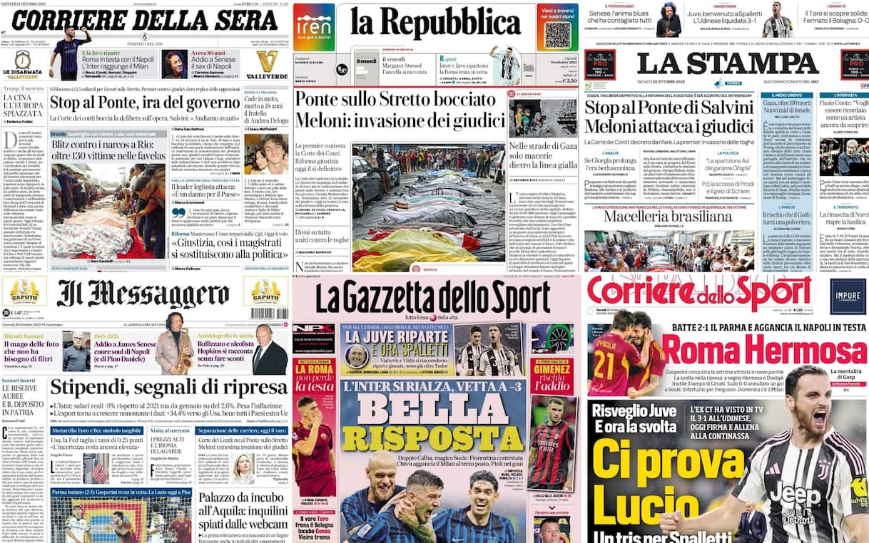 Le prime pagine dei quotidiani di oggi 30 ottobre: la rassegna stampa