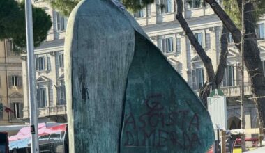 la scritta sulla statua del Papa fa arrabbiare Meloni