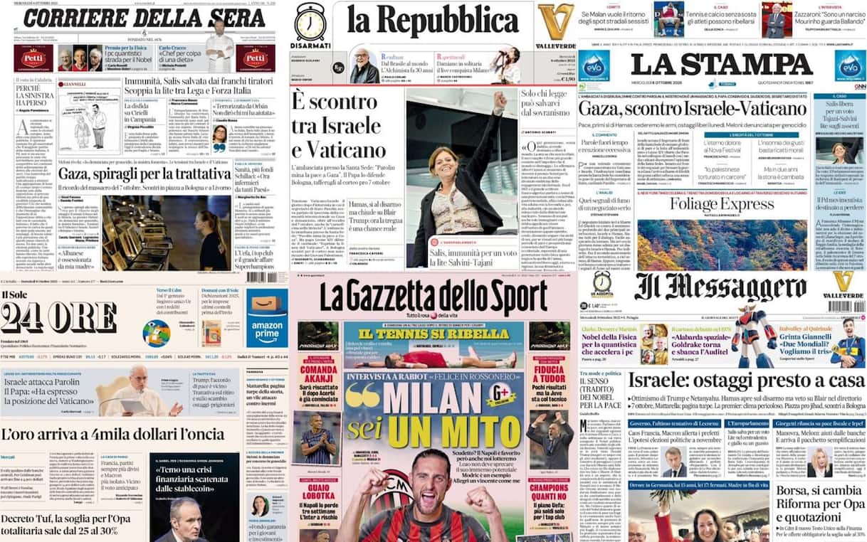 Le prime pagine dei quotidiani di oggi 8 ottobre: la rassegna stampa