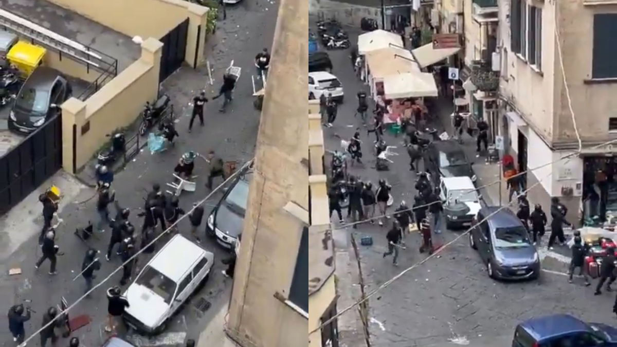 Napoli-Sporting Lisbona, scontri tra ultras in centro: un ferito e due arresti