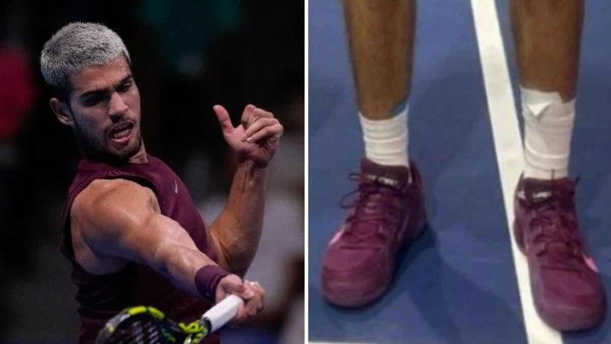 Alcaraz a Riad: fasciatura alla caviglia dopo la distorsione
