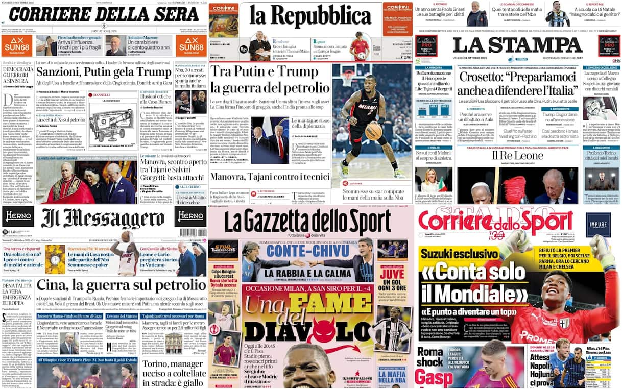 Le prime pagine dei quotidiani di oggi 24 ottobre: la rassegna stampa