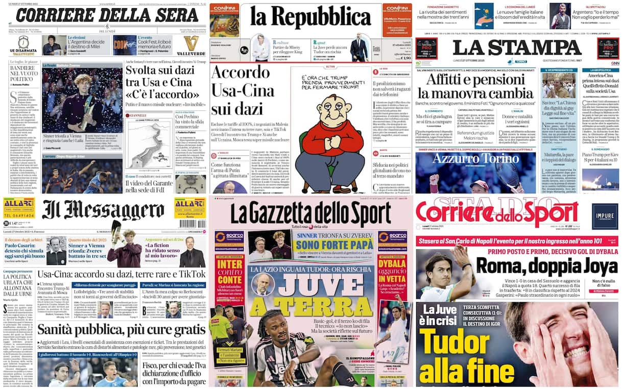 Le prime pagine dei quotidiani di oggi 27 ottobre: la rassegna stampa