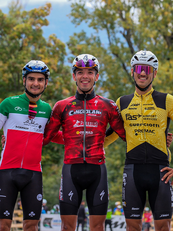 Il podio della prova Open con Bertolini (3°), Scappini al secondo successo e Ceolin (foto Paletti)