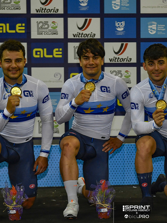 Da sinistra Minuta, Predomo e Napolitano, il team campione europeo U23 che sarà al via nel Team Sprint