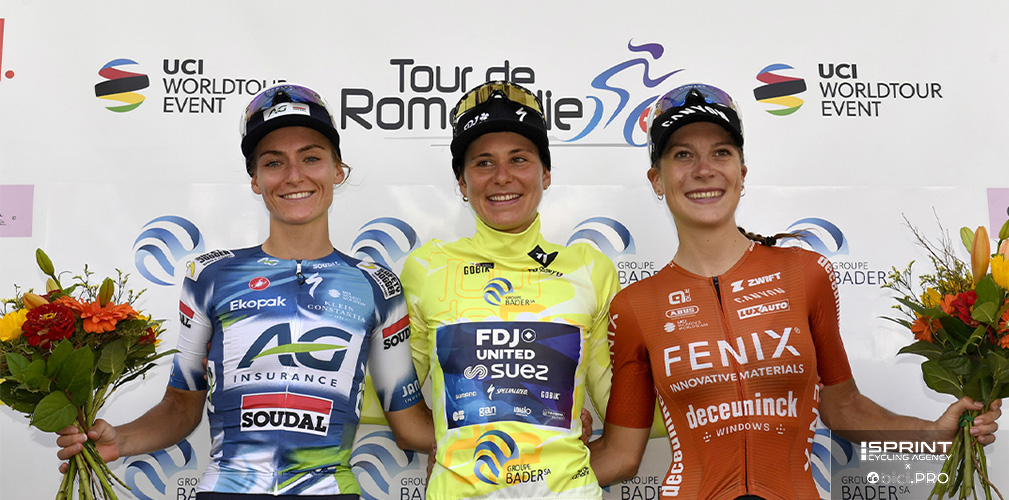 Il podio finale del Romandia, con la Zigart a sinistra, battuta dalla Chabbey per 7"