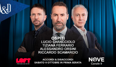 Caracciolo, Ferrario, Orsini e Scamarcio ospiti di Luca Sommi ad Accordi&Disaccordi, sabato 11 ottobre. Con Travaglio e Scanzi