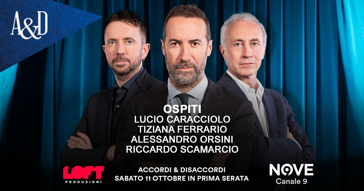 Caracciolo, Ferrario, Orsini e Scamarcio ospiti di Luca Sommi ad Accordi&Disaccordi, sabato 11 ottobre. Con Travaglio e Scanzi