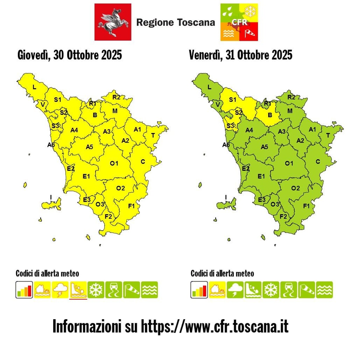 Allerta meteo 30-31 ottobre 2025