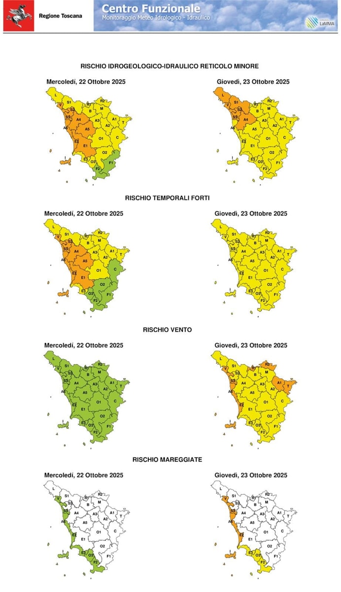 Allerta meteo toscana 22-23 ottobre 2025 Allerta meteo toscana 22-23 ottobre 2025